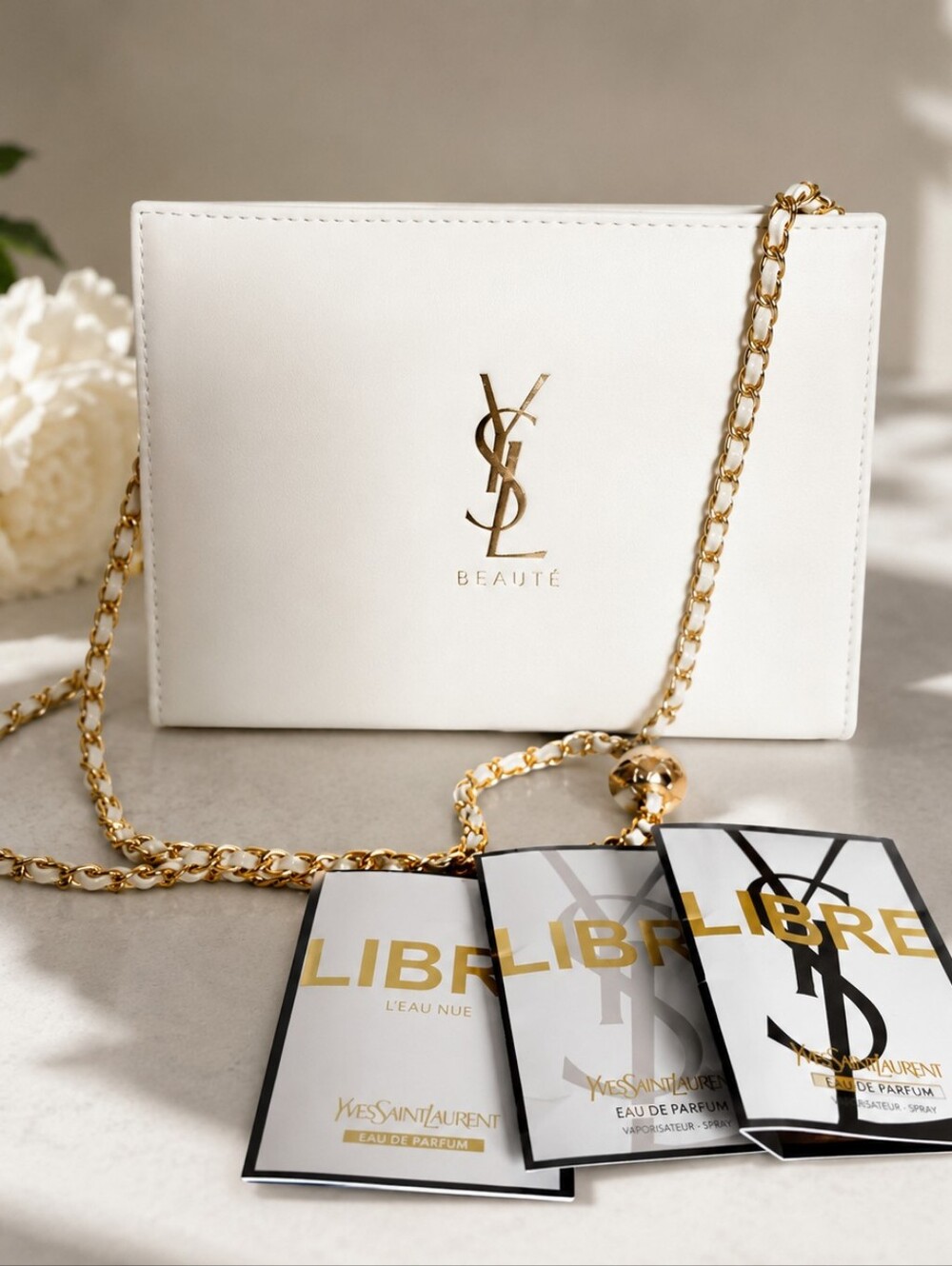 New Ysl Yves Saint Laurent Cream Clutch With gold-chain strap Crossbody Bag